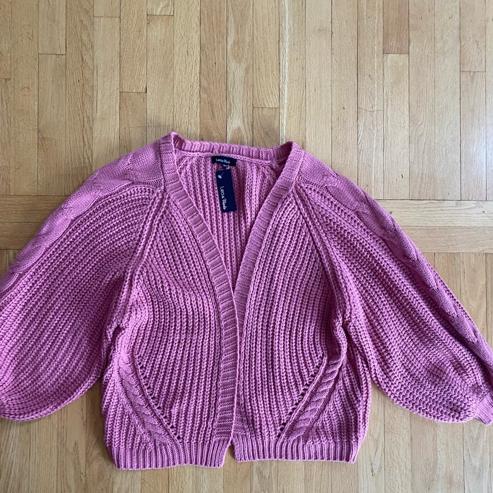 NWT Leo & Viola Pink Open Front Cardigan balloon sleeves small